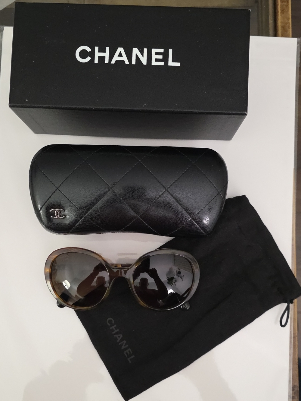 CHANEL Brown Tortoiseshell Oversized Sunglasses with Quilted Case